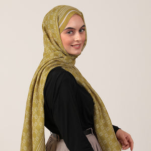 Pamuk İpek Şal - Monogram Desen - Olive