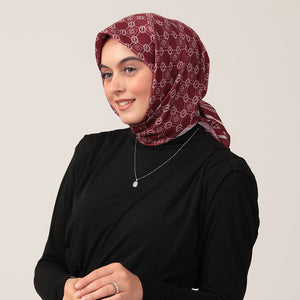 Pamuk İpek Eşarp - Monogram Desen - Bordo
