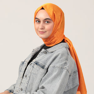 Pamuk Jakar Çizgi Desen Şal - Orange