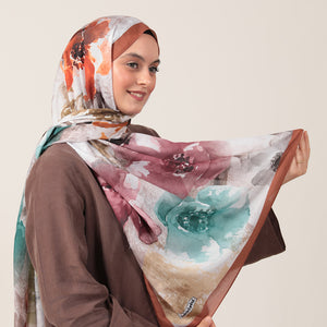 Pamuk İpek Şal - Hatmi Desen - Tarçın