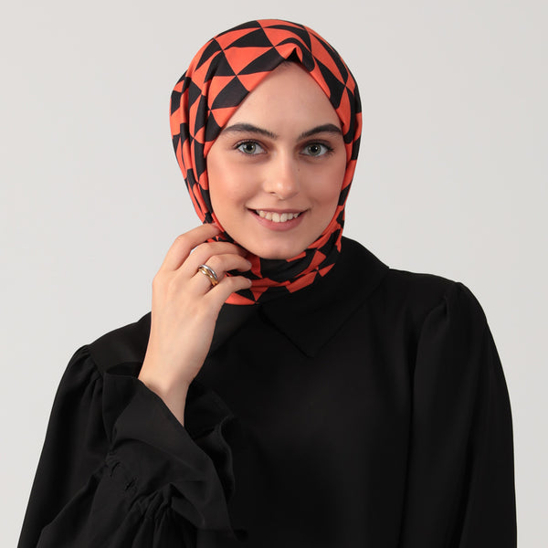 Pamuk İpek Şal - Üçgen Desen - Turuncu