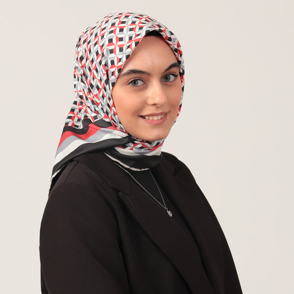 Twill Eşarp - Hipnoz Desen - Kırmızı