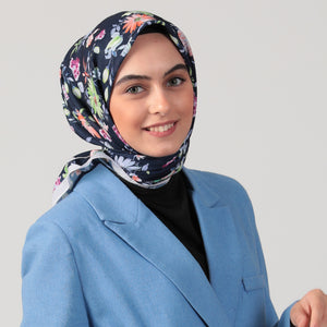 Pamuk İpek Eşarp - Hibiskus Desen - Laci Ekru