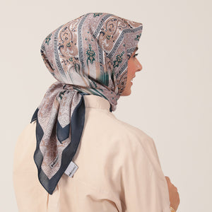 Pamuk İpek Eşarp - Etro Desen - Lacivert Krem