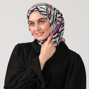 Pamuk İpek Eşarp - Zebra Desen - Eflatun
