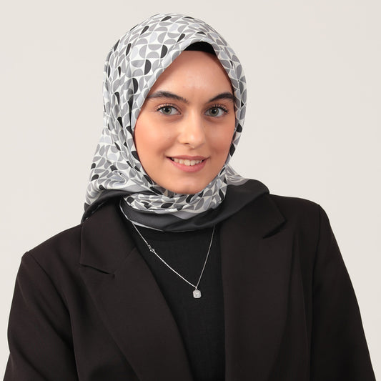 Twill Eşarp - Puzzle Desen - Siyah