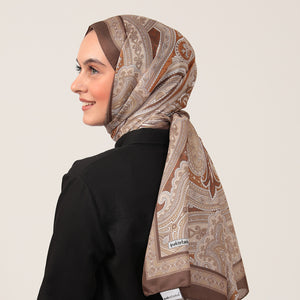 Pamuk İpek Şal - Hint Desen - Koyu Kahve
