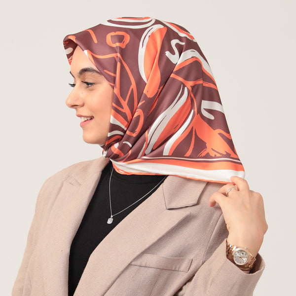 Twill Eşarp - İlkbahar Desen - Kiremit