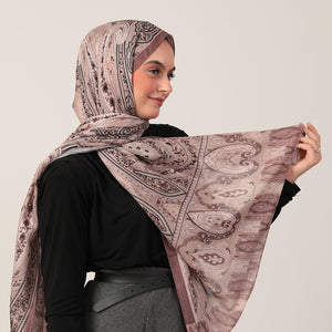 Pamuk İpek Şal - Etnich Desen - Cappuccino