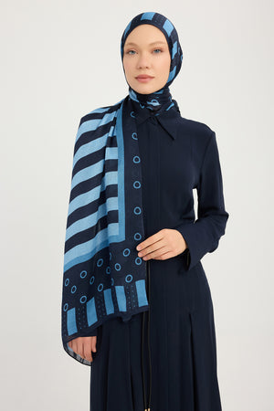 Aurora Desenli Janjan Şal - Ritmik Geometri - Saks