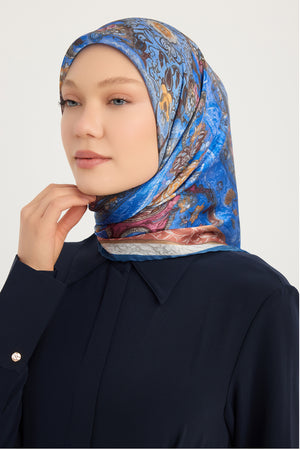 Aurora Desenli Janjan Eşarp - Altın Bahçe - İndigo
