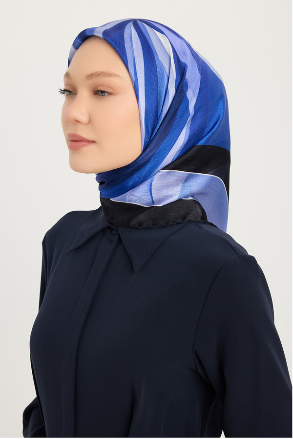 Aurora Desenli Janjan Eşarp - Göksel Gelgit - Mavi