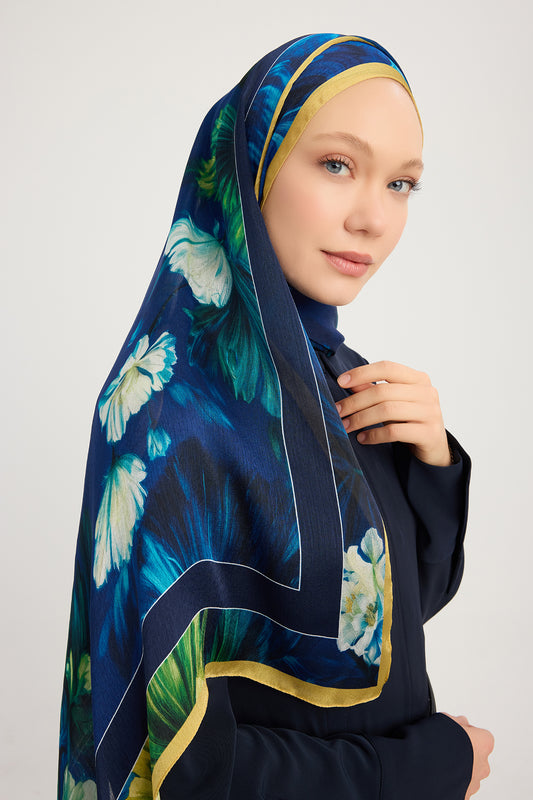Aurora Desenli Janjan Şal - Gizli Bahçe - Lacivert