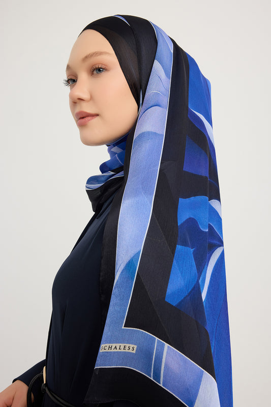 Aurora Desenli Janjan Şal - Göksel Gelgit - Mavi