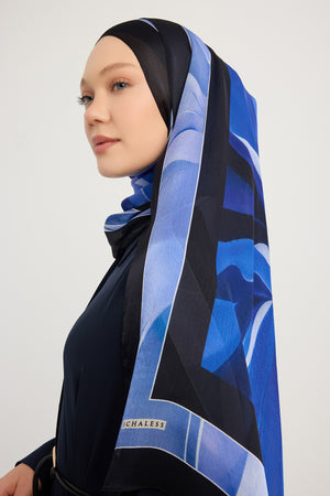 Aurora Desenli Janjan Şal - Göksel Gelgit - Mavi