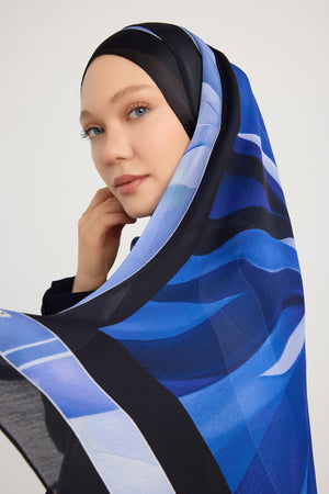 Aurora Desenli Janjan Şal - Göksel Gelgit - Mavi