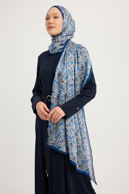 Aurora Desenli Janjan Şal - Etnik Bahar - Mavi