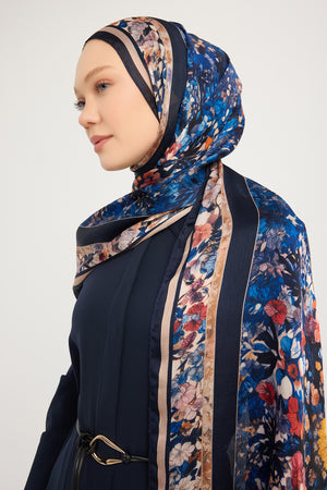 Aurora Desenli Janjan Şal - Çiçek Kozmosu - Lacivert
