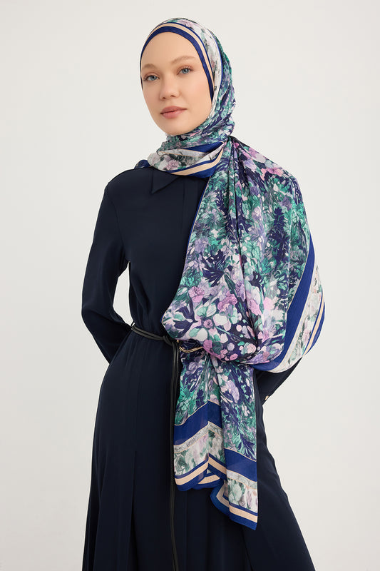 Aurora Desenli Janjan Şal - Çiçek Kozmosu - Mor