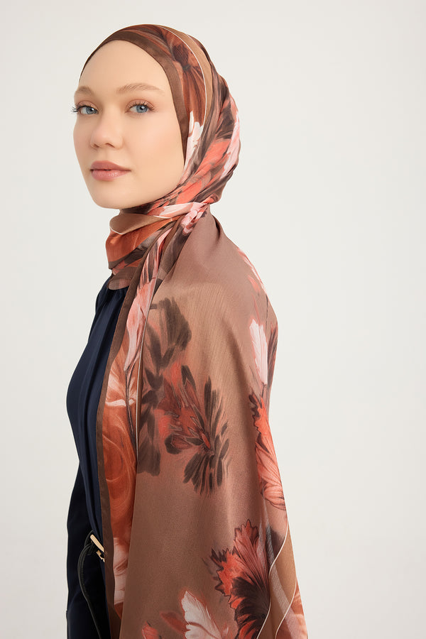 Aurora Desenli Janjan Şal - Gizli Bahçe - Gül Kurusu