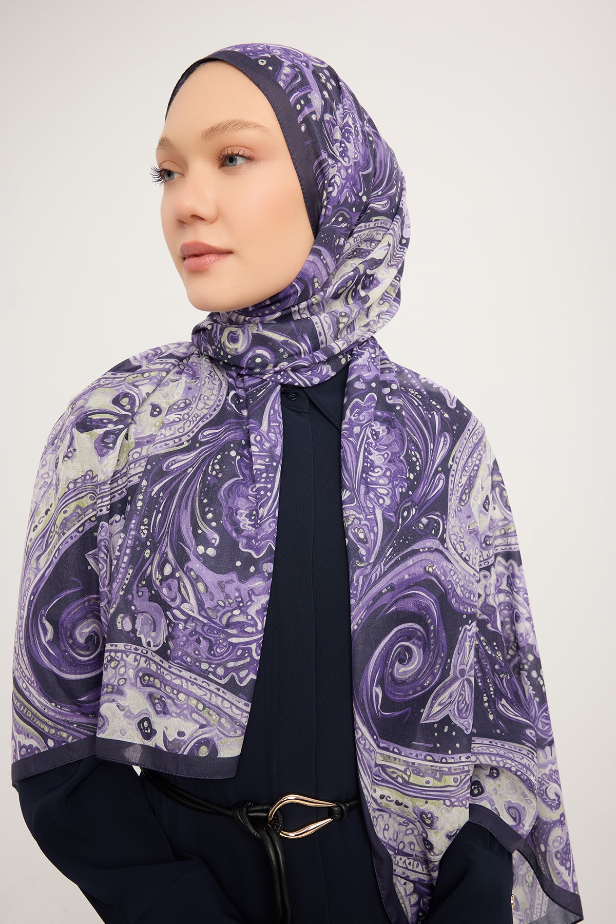 Efilia Desenli Şal - Kozmik Paisley - Mor