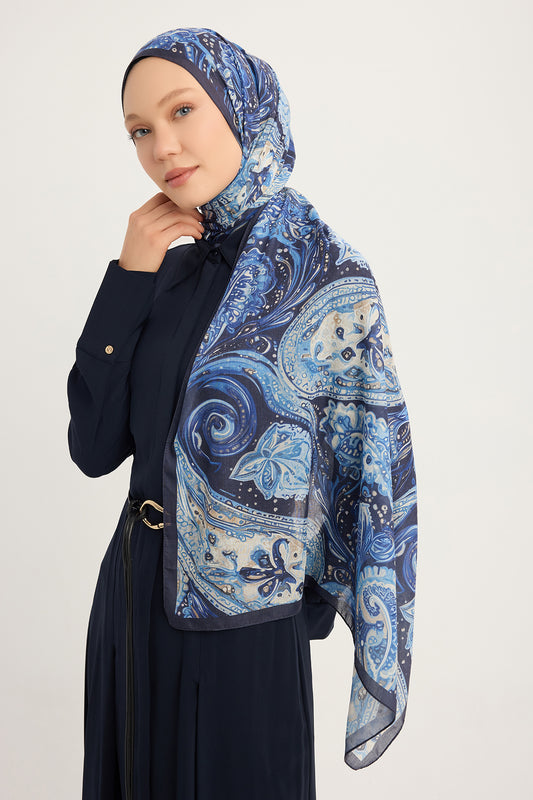 Efilia Desenli Şal - Kozmik Paisley - Lacivert