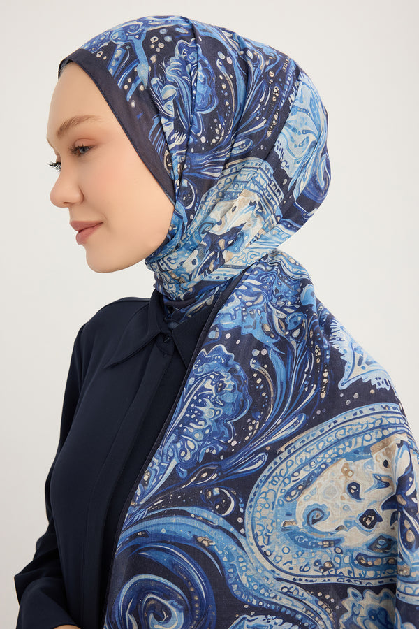 Efilia Desenli Şal - Kozmik Paisley - Lacivert
