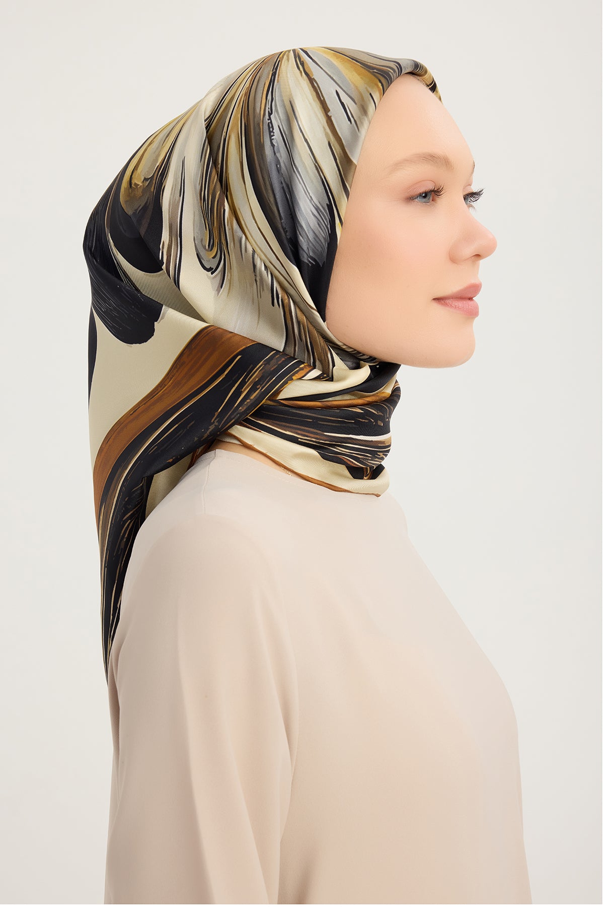 %100 İpek Twill Eşarp - Altın Zambak - Toprak