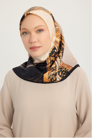 %100 İpek Twill Eşarp - Saltanat Arabası - Siyah