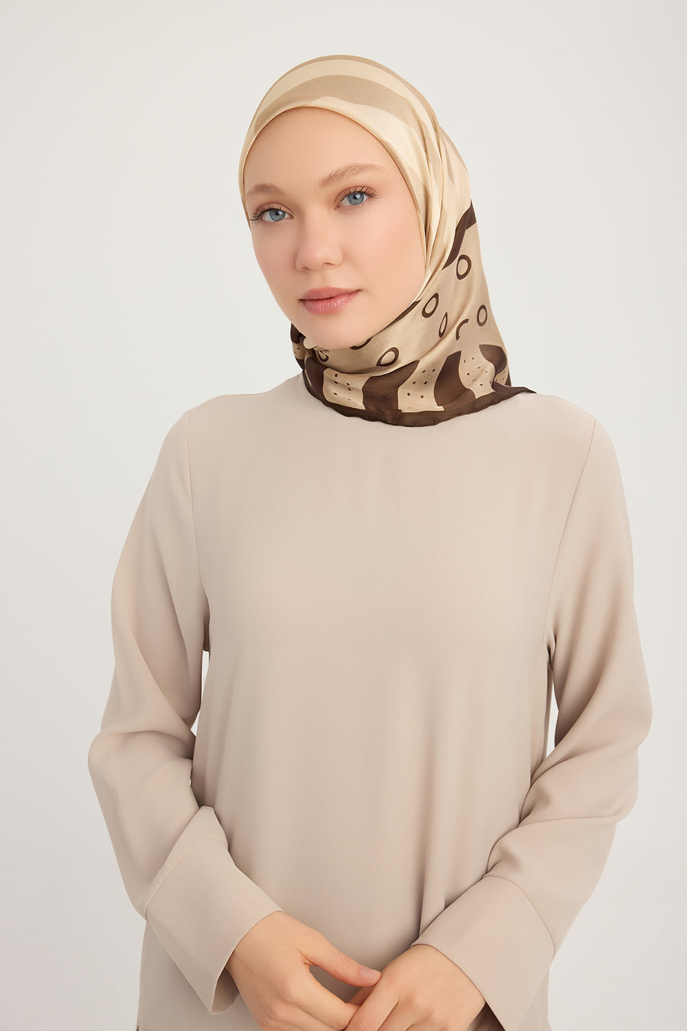 Aurora Desenli Janjan Eşarp - Ritmik Geometri - Bej