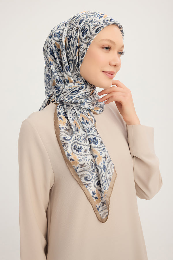 Aurora Desenli Janjan Eşarp - Etnik Bahar - İndigo