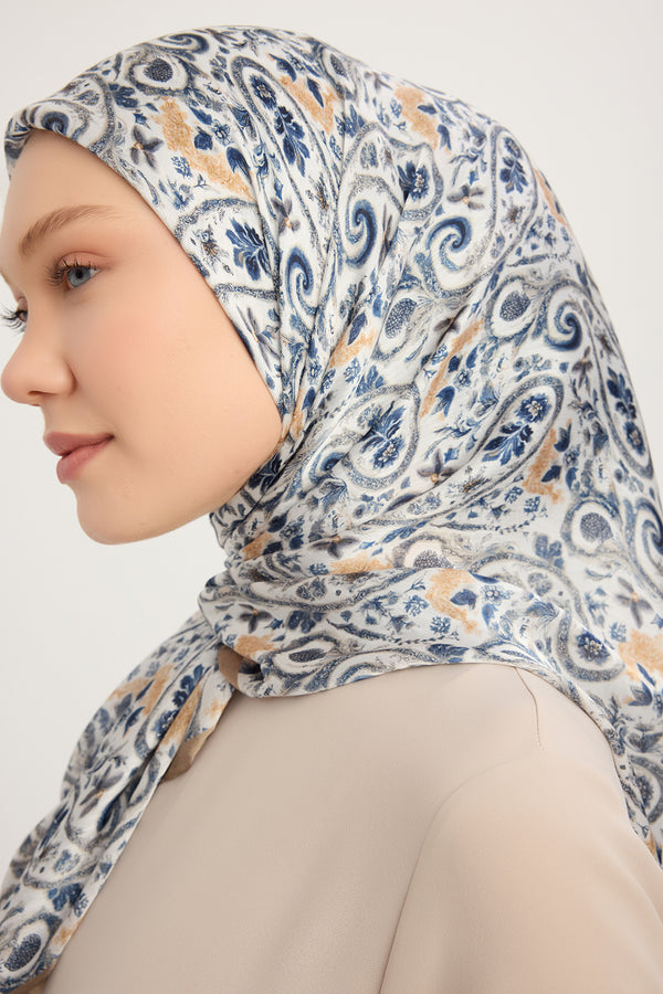 Aurora Desenli Janjan Eşarp - Etnik Bahar - İndigo
