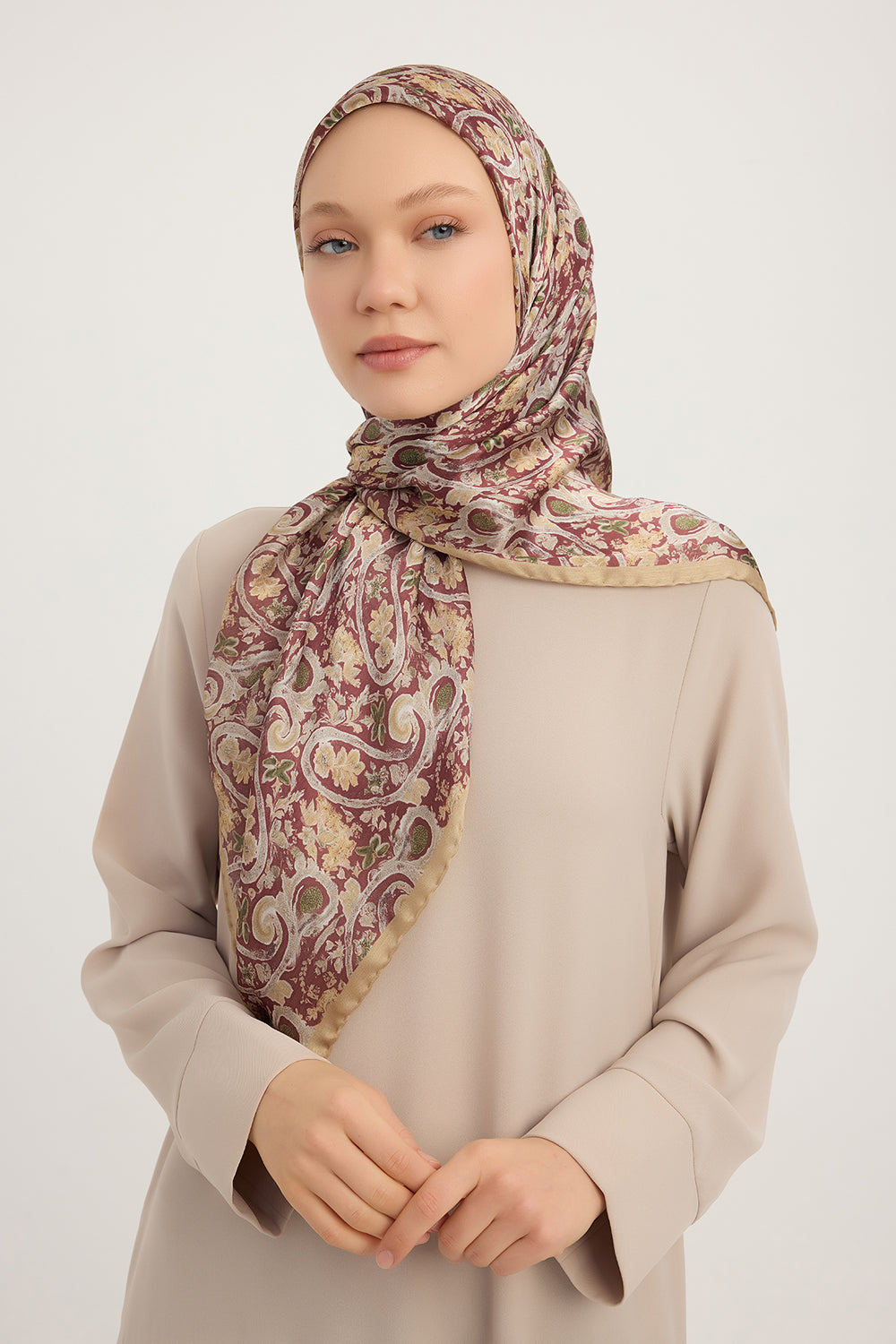 Aurora Desenli Janjan Eşarp - Etnik Bahar - Bordo
