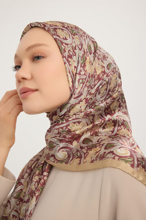 Aurora Desenli Janjan Eşarp - Etnik Bahar - Bordo