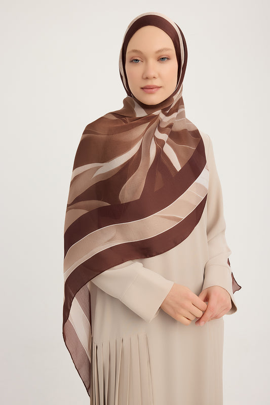 Aurora Desenli Janjan Şal - Göksel Gelgit - Bordo