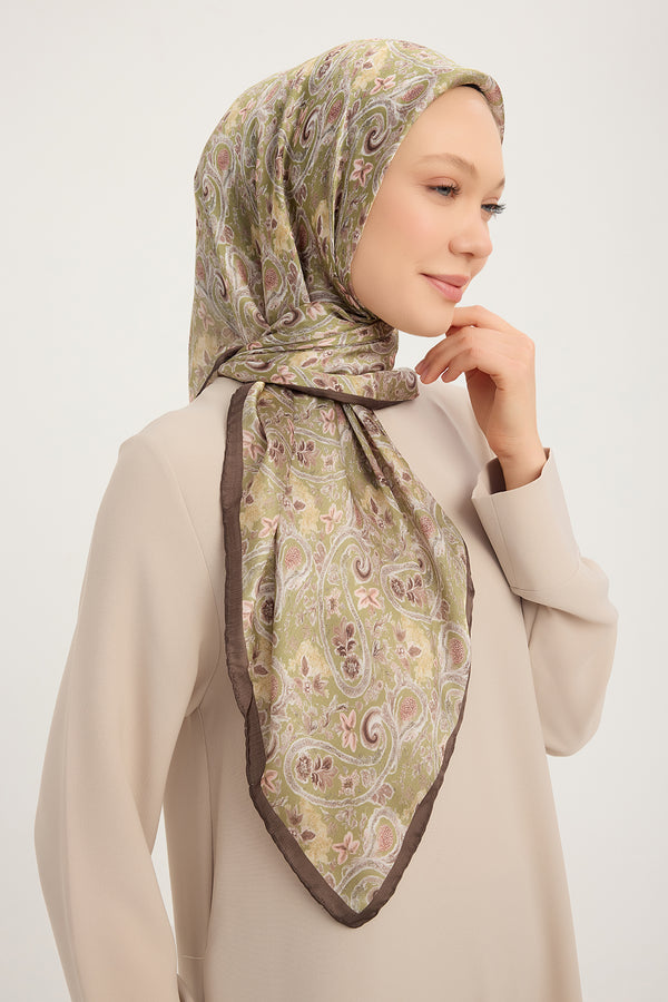 Aurora Desenli Janjan Eşarp - Etnik Bahar - Yeşil