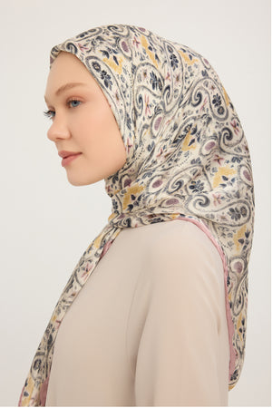 Aurora Desenli Janjan Eşarp - Etnik Bahar - Pudra