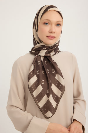 Aurora Desenli Janjan Eşarp - Ritmik Geometri - Kahverengi