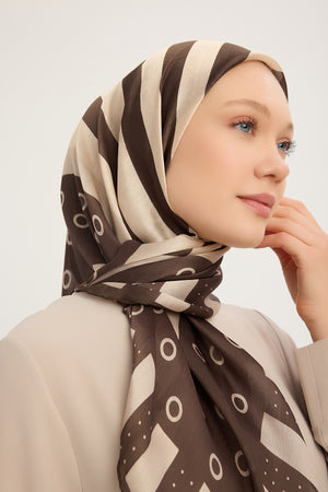 Aurora Desenli Janjan Eşarp - Ritmik Geometri - Kahverengi
