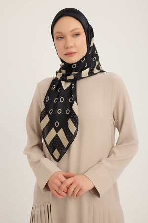 Aurora Desenli Janjan Eşarp - Ritmik Geometri - Siyah