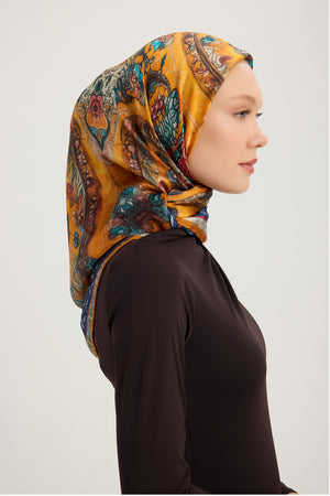 Aurora Desenli Janjan Eşarp - Altın Bahçe - Turuncu