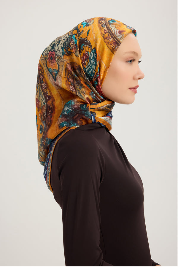 Aurora Desenli Janjan Eşarp - Altın Bahçe - Turuncu