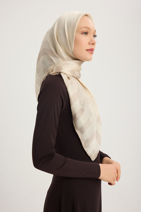 Aurora Desenli Janjan Eşarp - Ritmik Geometri - Açık Kahve