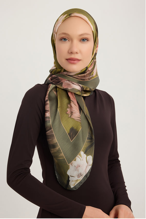 Aurora Desenli Janjan Eşarp - Gizli Bahçe - Yeşil