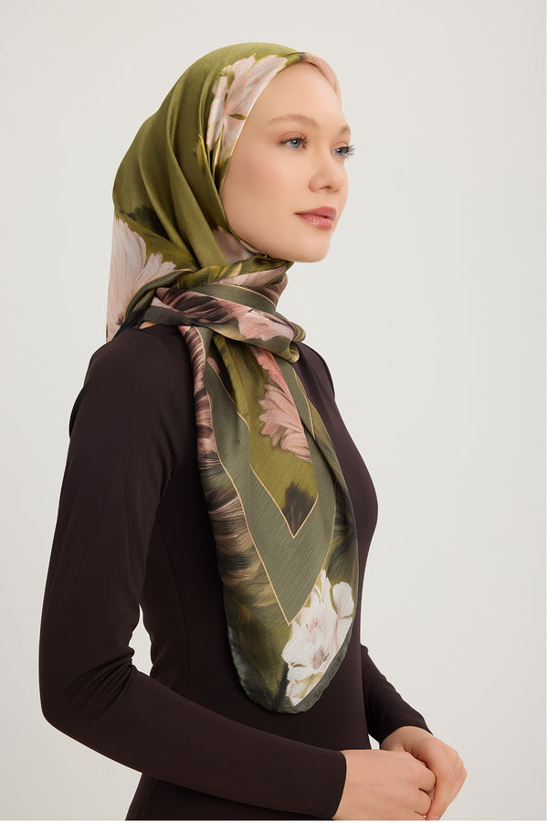 Aurora Desenli Janjan Eşarp - Gizli Bahçe - Yeşil