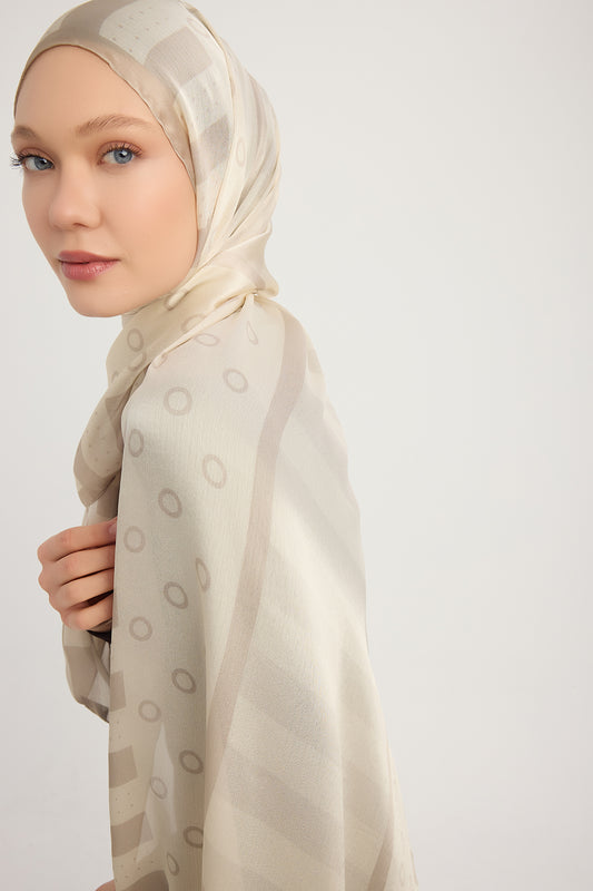 Aurora Desenli Janjan Şal - Ritmik Geometri - Açık Kahve