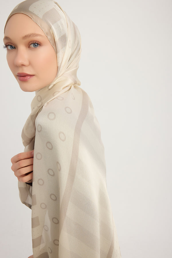 Aurora Desenli Janjan Şal - Ritmik Geometri - Açık Kahve