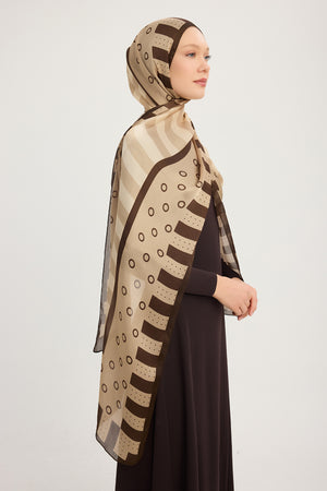 Aurora Desenli Janjan Şal - Ritmik Geometri - Bej