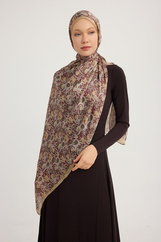 Aurora Desenli Janjan Şal - Etnik Bahar - Bordo