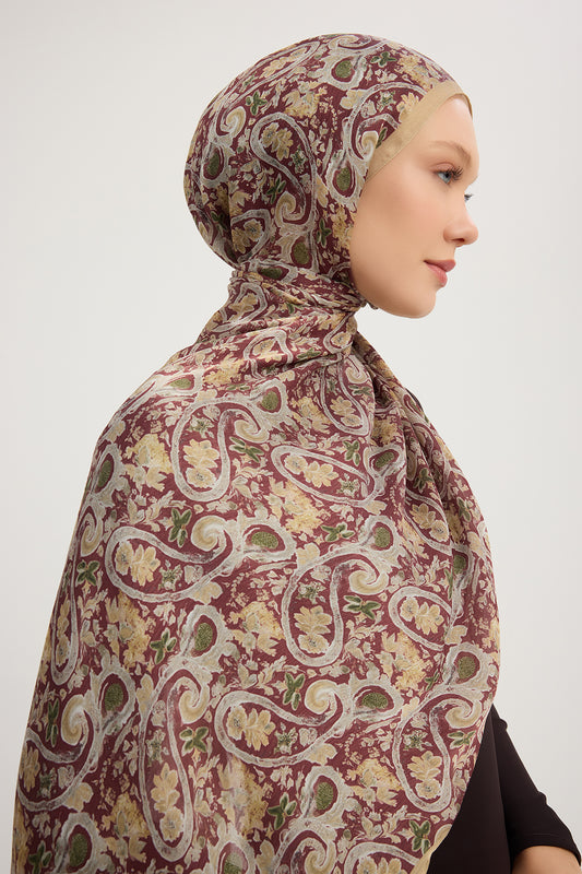 Aurora Desenli Janjan Şal - Etnik Bahar - Bordo